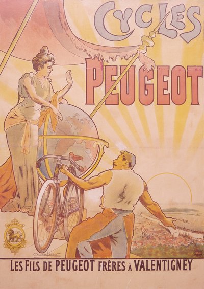 Plakat som reklamerer for Peugeot-sykler, sent på 1800- og begynnelsen av 1900-tallet av E Vavasseur