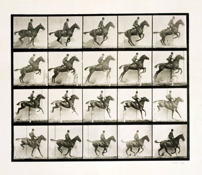 Mann og hest hopper et gjerde, 1887 av Eadweard Muybridge