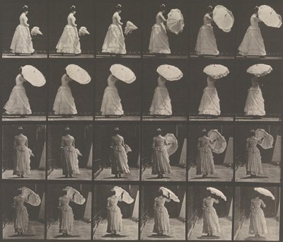 [Woman Opening Parasol], 1883-86, trykt 1887. av Eadweard Muybridge