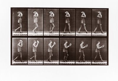 Mann tar av seg båtføreren sin, plate 44 fra Animal Locomotion, 1887 av Eadweard Muybridge