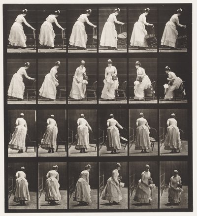 Plate 243.Plassere stol, sitte og flørte en vifte av Eadweard Muybridge