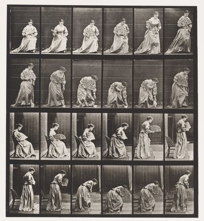 Tallerken 250. Stiger opp fra stol, bøyende og løftende tørkle av Eadweard Muybridge
