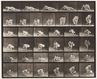Plate 270. Står opp fra bakken med brosjyre i venstre hånd av Eadweard Muybridge