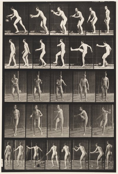 Tallerken 300. Fotball; drop kick, 1885 av Eadweard Muybridge