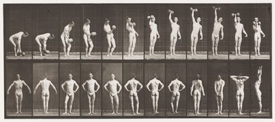 Plate 321. A, løfte en 50 lb dumb-bell; B, posering av Eadweard Muybridge
