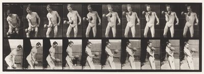 Plate 324. Curling 50-lb. Dumb-Bell, modell, 3/4 lengde av Eadweard Muybridge