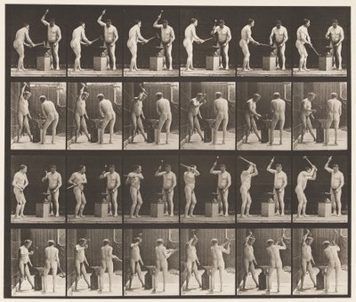 Plate 377. Smed, to modeller, hamring på Advil, 1872-1885 av Eadweard Muybridge