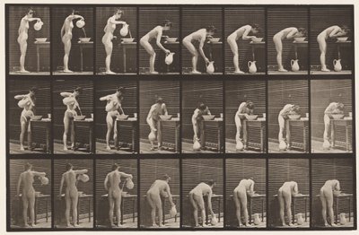 Tallerken 413. Helle vann i servant og vaske ansikt av Eadweard Muybridge
