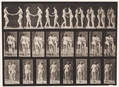 Tallerken 444. To modeller som håndhilser og kysser hverandre av Eadweard Muybridge