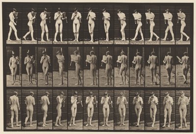 Plate 46. Gå, flørte en vifte og snu av Eadweard Muybridge