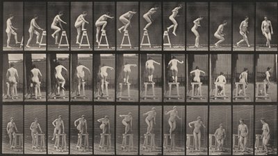 Tavle nummer 171. Stige opp på en bukk, hoppe ned og snu seg av Eadweard Muybridge