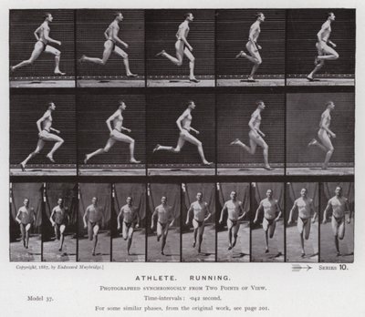 Den menneskelige figuren i bevegelse: idrettsutøver, løping (s/hvitt-bilde) av Eadweard Muybridge