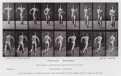 Den menneskelige figuren i bevegelse: idrettsutøver, gående (s/hvitt-bilde) av Eadweard Muybridge