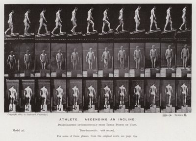 Den menneskelige figuren i bevegelse: idrettsutøver, som stiger opp en stigning (s/hvitt-bilde) av Eadweard Muybridge