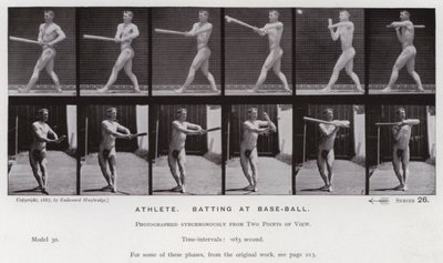 The Human Figure in Motion: Atletisk, batting på baseball (s/hv-bilde) av Eadweard Muybridge