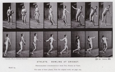 The Human Figure in Motion: Atlet, bowling på cricket (s/hvitt-bilde) av Eadweard Muybridge