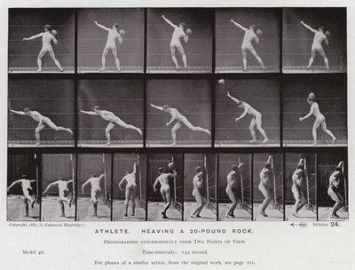 Den menneskelige figuren i bevegelse: idrettsutøver som løfter en stein på 20 pund (s/hvitt-bilde) av Eadweard Muybridge