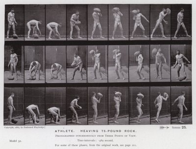 Den menneskelige figuren i bevegelse: idrettsutøver som løfter en stein på 75 pund av Eadweard Muybridge