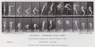 Den menneskelige figuren i bevegelse: idrettsutøver, stående høydehopp av Eadweard Muybridge