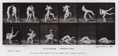 Den menneskelige figuren i bevegelse: idrettsutøvere, bryting (s/hvitt-bilde) av Eadweard Muybridge
