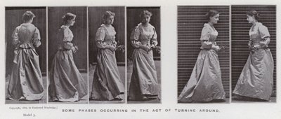 Den menneskelige figuren i bevegelse: Noen faser som oppstår i det å snu (s/hv-bilde) av Eadweard Muybridge
