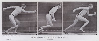 Den menneskelige figuren i bevegelse: Noen faser av å starte et løp (s/hvitt-bilde) av Eadweard Muybridge