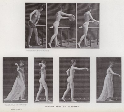 The Human Figure in Motion: Ulike kastehandlinger (s/hvitt-bilde) av Eadweard Muybridge