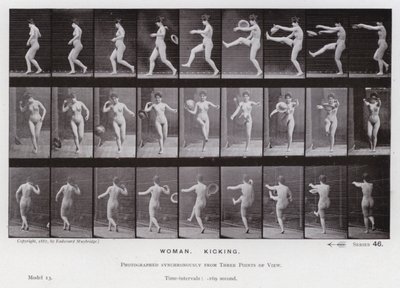 Den menneskelige figuren i bevegelse: Kvinne, sparker av Eadweard Muybridge