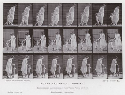 Den menneskelige figuren i bevegelse: Kvinne og barn, løping av Eadweard Muybridge