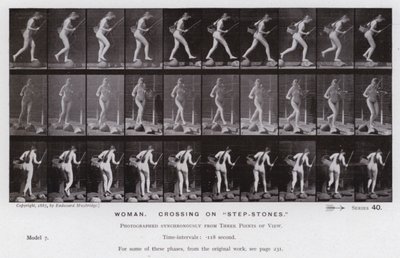 The Human Figure in Motion: Woman, crossing on "ste-stones" (s/hv-bilde) av Eadweard Muybridge