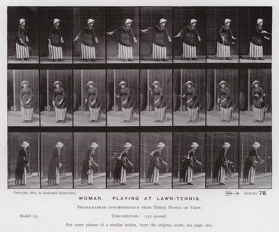 The Human Figure in Motion: Woman, leker på plentennis (s/h-bilde) av Eadweard Muybridge