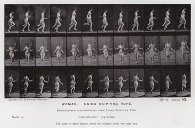 Den menneskelige figuren i bevegelse: Kvinne, bruker hoppetau (s/hvitt-bilde) av Eadweard Muybridge