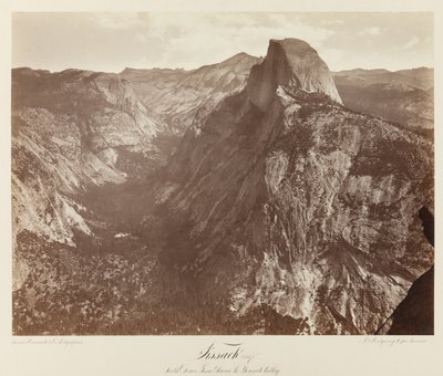 Tissack, South Dome fra Glacier Point, Yosemite Valley #73, ca. 1872 (albumtrykk av mammutplater) av Eadweard Muybridge