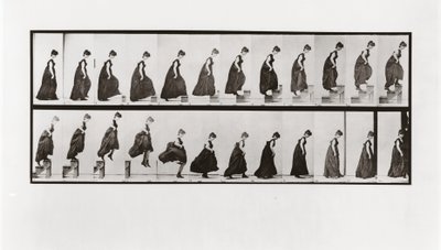 Kvinne som går i trapper og hopper ned, plate 173 fra Animal Locomotion, 1887 av Eadweard Muybridge