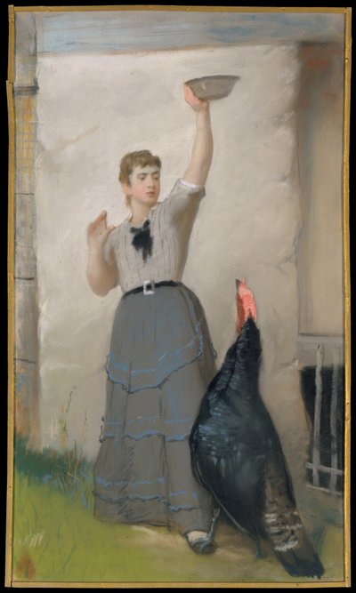 Feeding the Turkey, ca. 1872-80 (pastell på vevd papir, montert på lerret) av Eastman Johnson