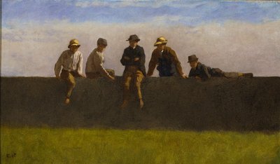 Five Boys on a Wall, ca. 1875-1880 (olje på komposisjonstavle) av Eastman Johnson