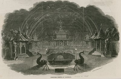 Fyrverkeri tempel ved Royal Vauxhall Gardens, London av Ebenezer Landells