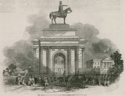 Den store Wellington-statuen og buen slik den ser ut fra Constitution Hill av Ebenezer Landells