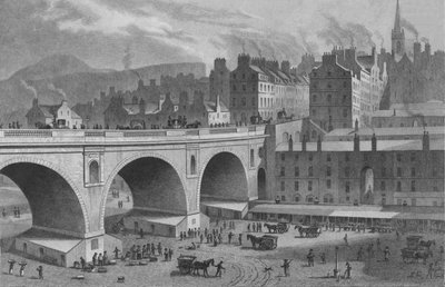 Grønnsaks- og fiskemarked, fra Rainbow Gallery, Edinburgh, 1830. av Ebenezer Stalker