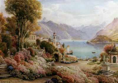 Villa Melzie, Como, Italia. Comosjøen i Italia. Maleri av Ebenezer Wake Cook (britisk 1843–1926). Privat samling. av Ebenezer Wake Cook