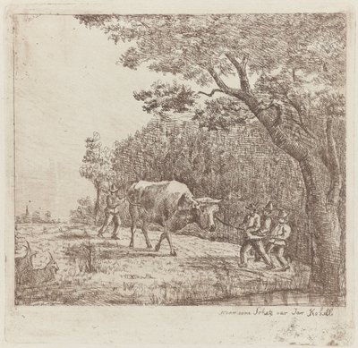 Fire menn og en okse One Wild Bull (tittel på objekt) av Eberhard Cornelis Rahms