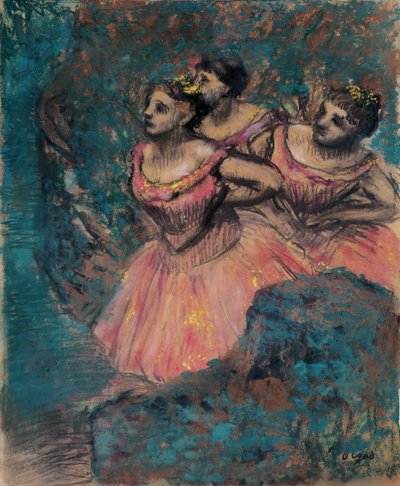 Tre dansere i rød drakt av Edgar Degas