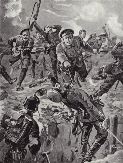Korporal Joseph Davies og åtte menn dirigerte med bajonetter et parti tyskere som tidligere hadde omringet dem, Delville Wood, Frankrike, 20. juli 1916 av Edgar Alfred Holloway