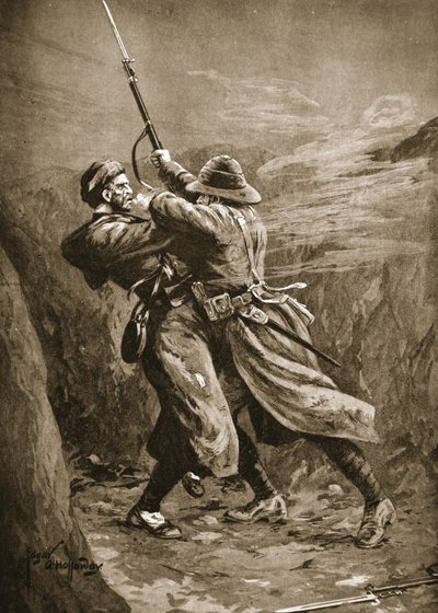 Menig Lavin kjemper med en tyrkisk bombefly i en britisk sevje ved Suvla Bay, Gallipoli av Edgar Alfred Holloway