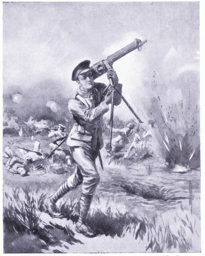 Menig Lynn bærer bort et maskingevær for reparasjon under kraftig ild i slaget ved Aisne. Tildelt DCM 1915 av Edgar Alfred Holloway