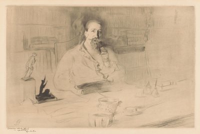 Portrett av Anatole France bak skrivebordet hans av Edgar Chahine (signed by artist)