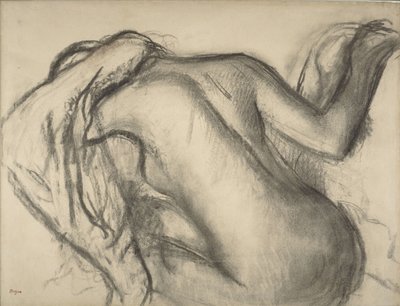 After the Bath, Woman Drying Her Hair, ca. 1893-98 (kull & brunt kritt på papir) av Edgar Degas