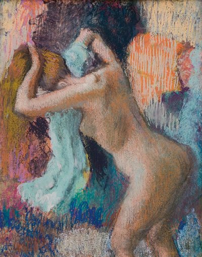 Etter badet tørker kvinnen seg selv; Apres le bain, femme s"essuyant, ca. 1890-1895 av Edgar Degas