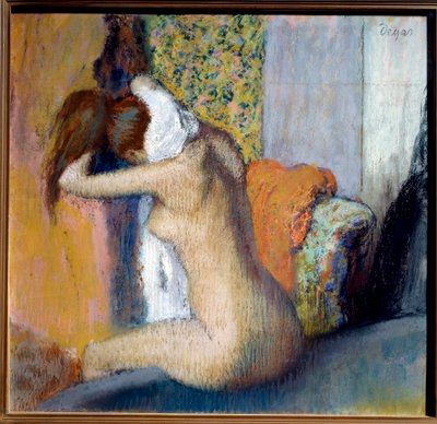 Etter badet tørker kvinnen nakken Pastellmaleri av Edgar Degas (1834-1917) 1898 Dim. 0,65x0,62 m Paris, musee d