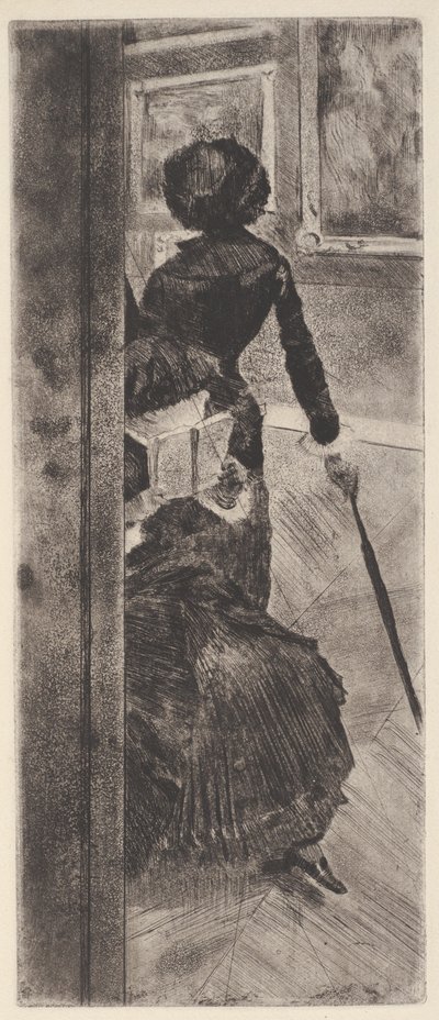 På Louvre: Maleri (Mary Cassatt) (etsing og akvatint) av Edgar Degas